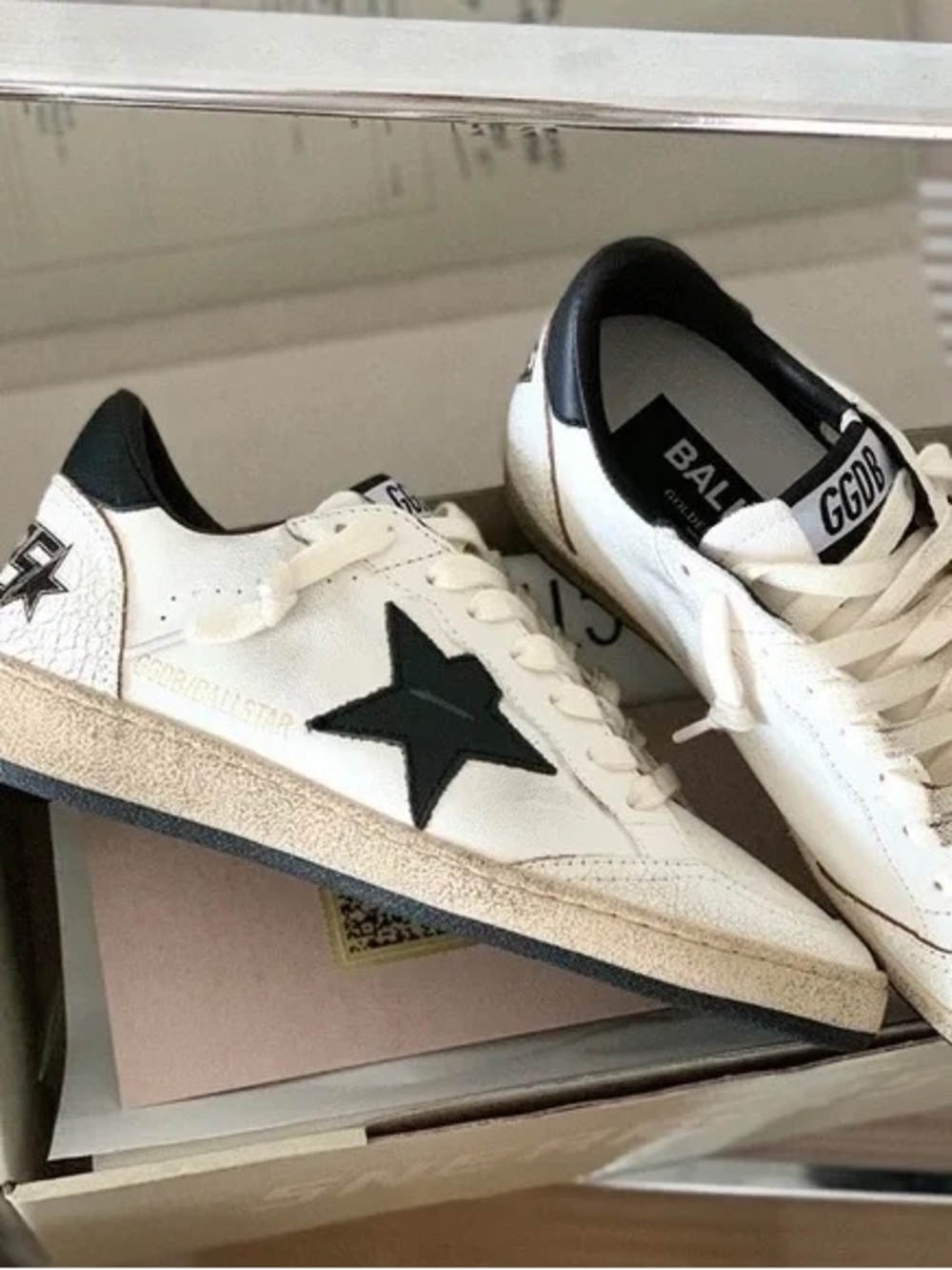 Golden Goose White Leather Sneakers with Black Star